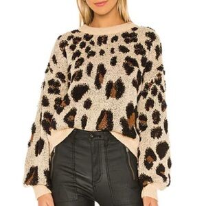 Bardot Tan/Brown Leopard Print Wool Blend Slouch Knit Sweater Size Large